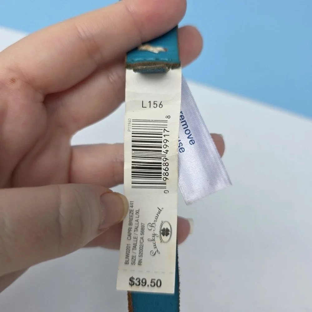 Lucky Brand Leather Belt Size XL Turquoise Blue Braided Southwestern Western